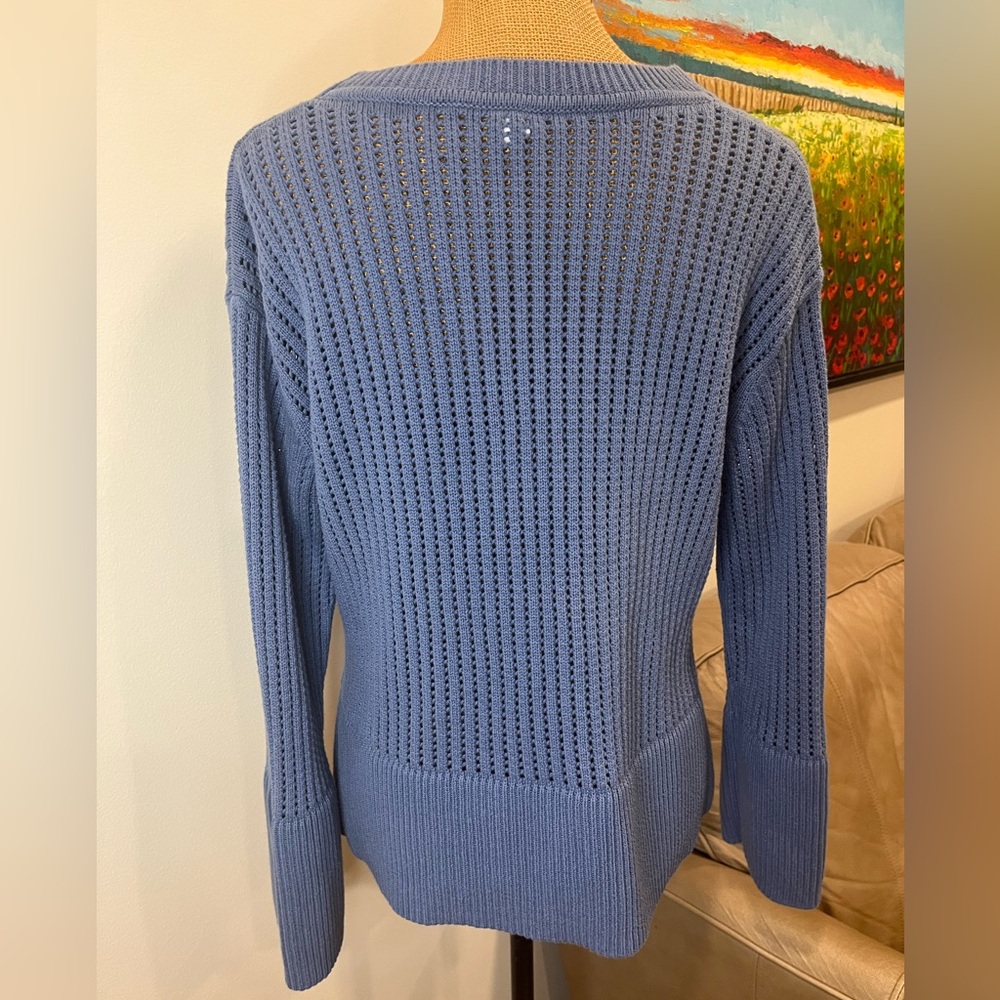 GAP 100% Cotton Relaxed Fit V-Neck Knit Sweater Blue Size Medium - Picture 7 of 11